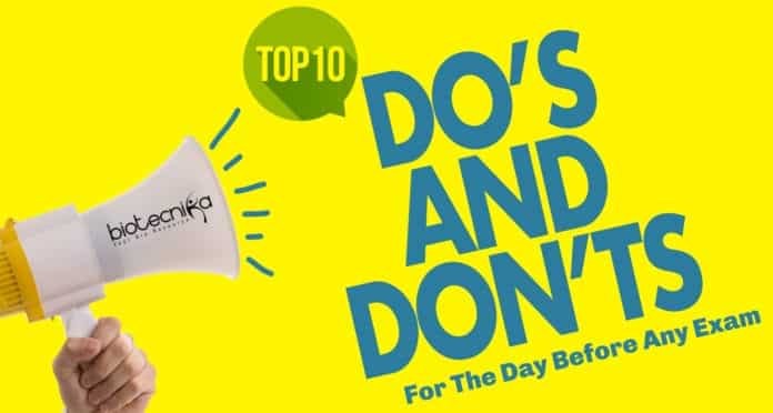 Top 10 Do's & Don't For The Day Before Any Examination