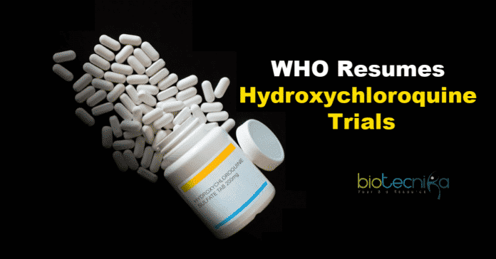 WHO resumes trial of hydroxychloroquine