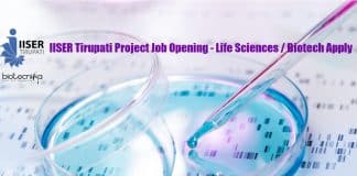 IISER Tirupati Project Job