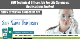 SNU Technical Officer Job For Life Sciences, Applications Invited