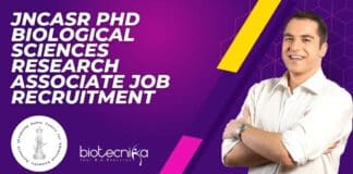 JNCASR PhD Biological Sciences Research Associate Job Recruitment