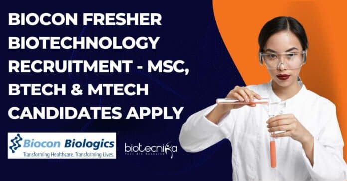 Biocon Fresher Biotechnology Job