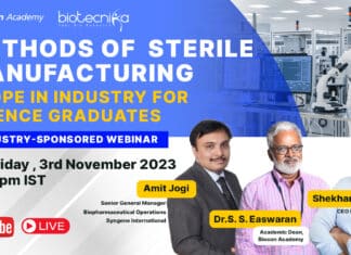Biocon Academy Webinar Registrations - Methods in Sterile Manufacturing: Scope in the Industry for Science Graduates