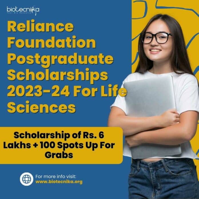 Reliance Foundation Scholarships 2023-24 For Life Sciences Postgraduate Nw