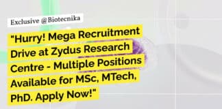 "Hurry! Mega Recruitment Drive at Zydus Research Centre - Multiple Positions Available for MSc, MTech, PhD. Apply Now!"
