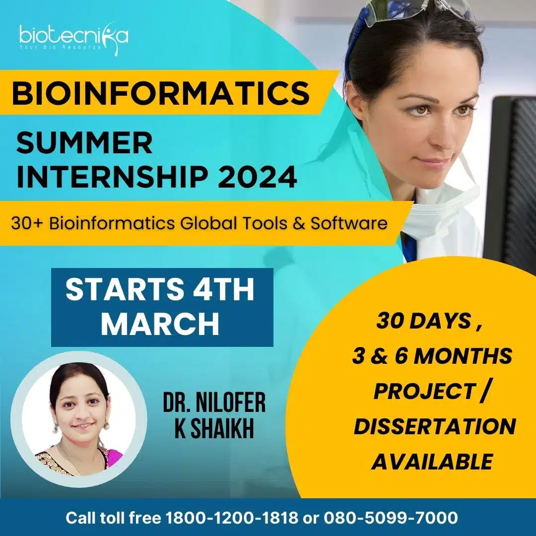 Bioinformatics Summer Internship 2024 With Hands-On-Training + Project / Dissertation - 30 Days, 3 Months & 6 Months Duration